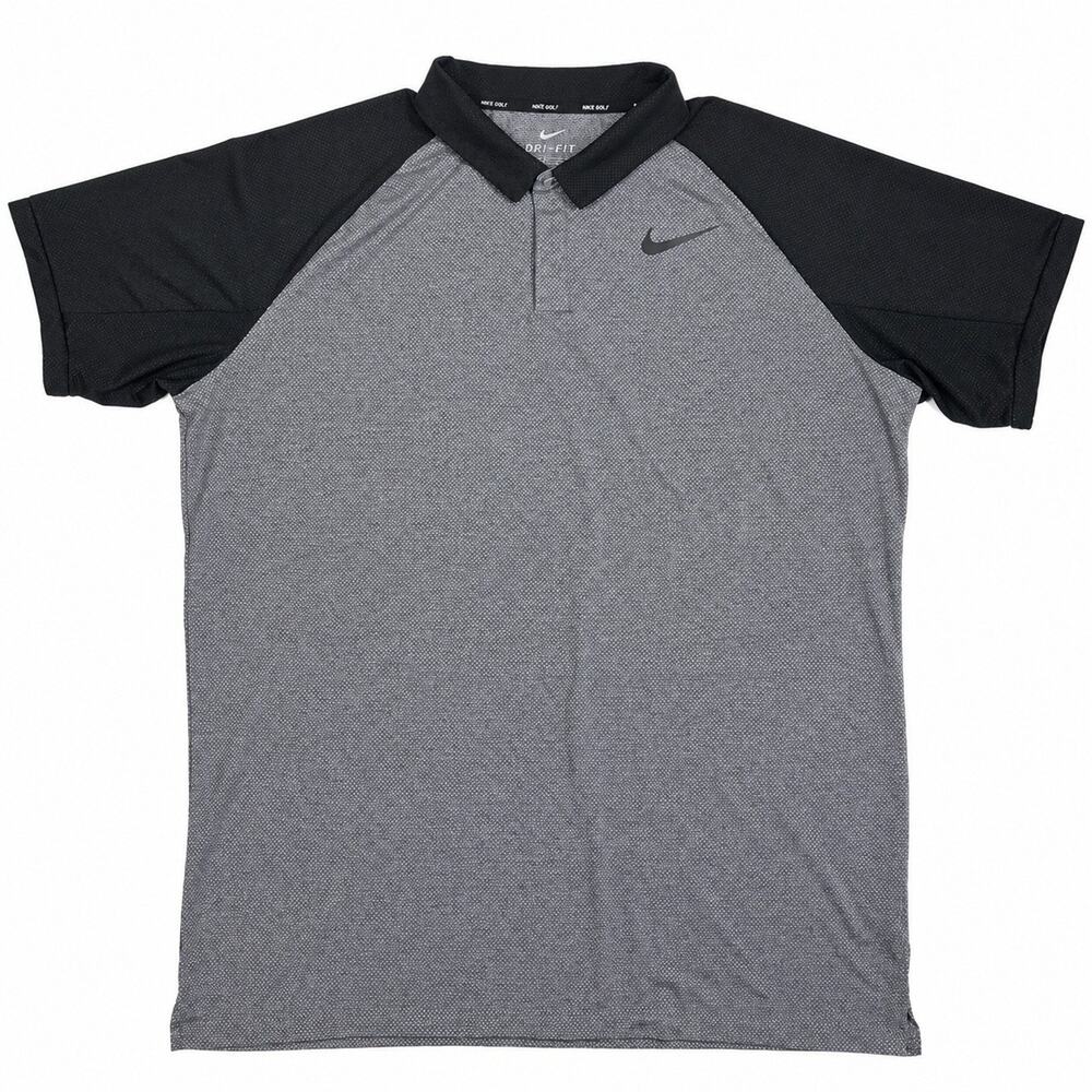 Nike Golf Dri-FIT Polo Shirt Men’s Gray Black Raglan Short Sleeve Size Large